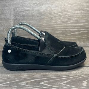 Spenco Siesta Cozy Black Leather Women’s Sz W7 Slip On Comfort Loafers